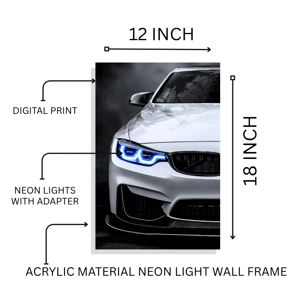 Djane Studio Neon Wall Frame | Acrylic Neon Car Frame for Living Room, Bedroom, Office & Gaming Room | Modern Home Décor | Pack of 1 | Size 12x18 Inch